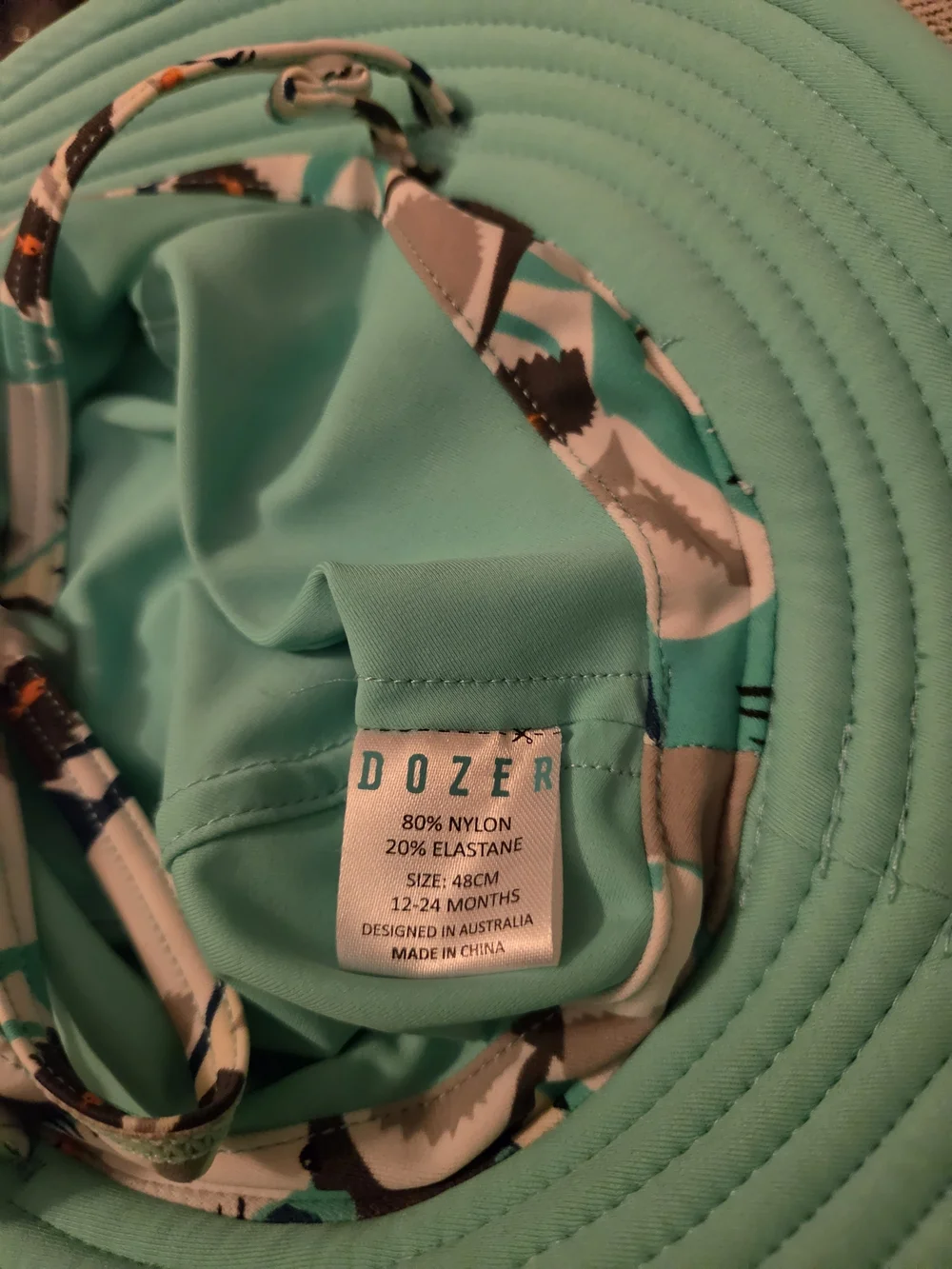 Kids Shark-Print Sun Hat - Teal, Navy & Gray. Size 12-24 Months